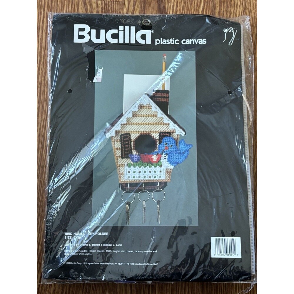 Vintage Bucilla Bird House Key Holder Plastic Canvas Craft Kit 7x10" 1990